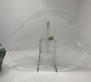 Set of 6 Arcoroc France Poisson Clear Textured Fish Large Serving Platter 70s-80 - Bild 1 von 4