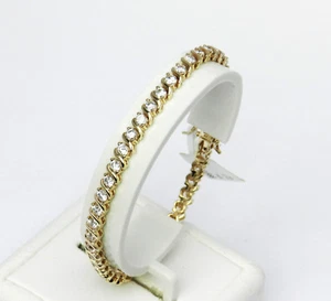 14K GOLD OVER STERLING SILVER CUBIC ZIRCONIA S-LINKS TENNIS BRACELET NIB # SB11 - Bild 1 von 3