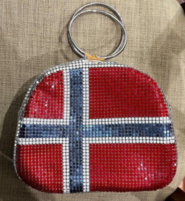 Mod Vintage Laila Norway Flag Mesh Bag, Metallic Handbag with Ring Handles - Image 1 of 4