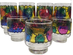 Libbey Vintage 8 Piece Stained Glass Fruit Beverage High Ball Glasses MCM EUC - Picture 1 of 8