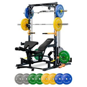 RM90 Rack: Smith Machine, Lat Pulldown, Bench + 100kg Bumper Weights - Picture 1 of 18