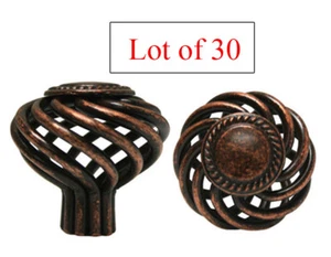 30 Antique Copper machined Birdcage Kitchen Bathroom Cabinet Knobs 1 3/8" - Picture 1 of 3