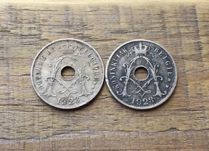Zwei 1928 Belgien 10 Cent Centimes Belgie & Belgique Weltmünzen - Bild 1 von 2