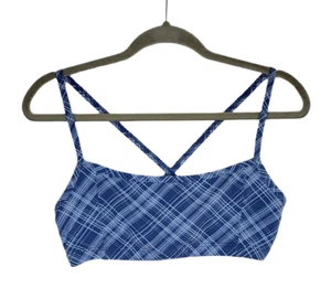 Nike Plaid Light Support Sports Bra Criss Cross Back Blue Womens Sz Large 12-14 - Picture 1 of 9