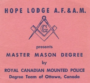 1953 Hope Lodge Master Mason Ceremony Ticket - Royal Canadian Mounted Police RCMP - Bild 1 von 4