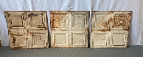 Lot of 3 Antique Tin Ceiling  2' x 2' Shabby Tile 24" SQ Chic VTG Crafts 138-23A Cover