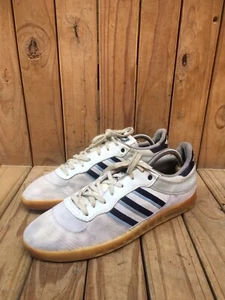 Rare VTG Adidas white blue stripes SUEDE FABRIC SNEAKERS size UK 10.5 USA 11 - Picture 1 of 24