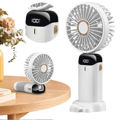 White Mini Fan USB-C w/Digital Screen,5 Wind Speeds,Folds for Neck/Desk Use - Image 1 of 4