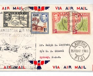 FIJI Air Mail Cover Lautoka PAN-AM FIRST FLIGHT AUSTRALIA Sydney 1947 XC366 - Picture 1 of 11