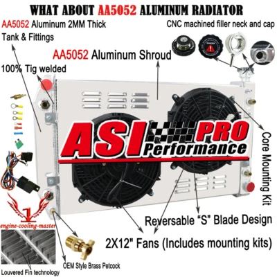 3 ROW Aluminum Radiator+Shroud Fan fit 88-98 89 90 CHEVY C/K 1500/2500 GMC 5.0L - Image 1 of 4