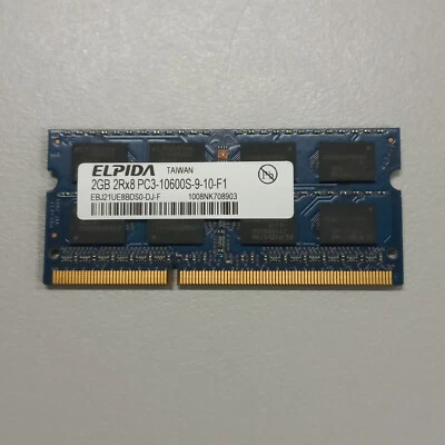 Elpida 2GB PC3-10600 DDR3-1333MHz non-ECC Unbuffered SoDimm EBJ21UE8BDS0-DJ-F - Image 1 of 4