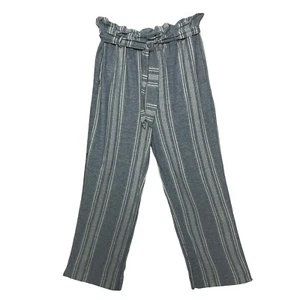 Wallflower Women Pants Straight Leg Linen Blend White Stripe Blue Junior L - Picture 1 of 6