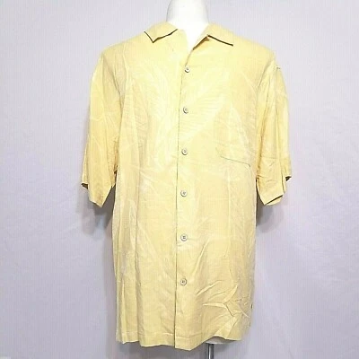 Caribbean Joe Hawaiian Tropical Silk Shirt Embossed Palm Trees Yellow Men's XL - Image 1 of 4
