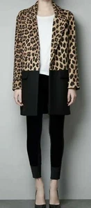 SALE £35~Stunning ~ Zara Bloggers Favourite Black/Animal Print ColourBlock Coat - Picture 1 of 5