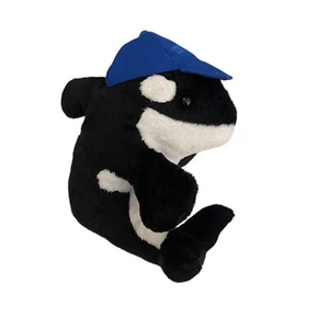 Seaworld Shamu With Blue Hat Stuffed Animal Plush 8" Black White Orca Whale - Picture 1 of 12