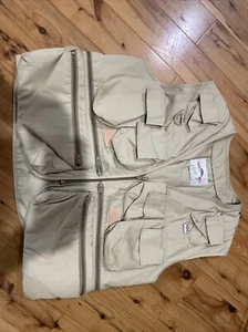 Bazooby Khaki Beige Safari Vest Photography Fishing Hunting Mens L Pockets Zip - Picture 1 of 4