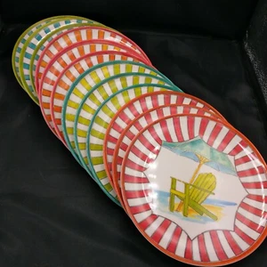 12 Beach Theme Melamine Plates 8" Appetizer Dessert - Picture 1 of 3