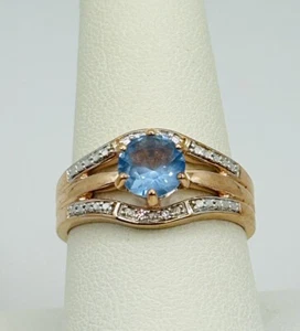 Retro Ring Bomb Party RBP2888 Lab created Blue Topaz Rose Gold Plated Ring 9 - Picture 1 of 7