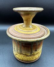 Butter Keeper Bell Crock Yellow/Brown Hues Drip Glaze Studio Art Pottery Signed