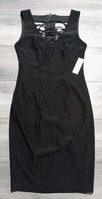 Bisou Bisou Dress Adult Size 8 Black Crisscross V-Neck Sleeveless Sheath Womens — 第 1/4 张图片