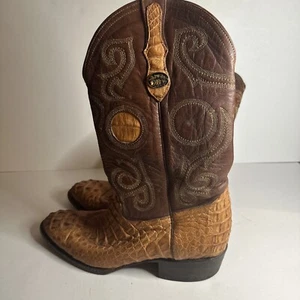 DOS DE ORO MEN QUALITY WESTERN COWBOY BOOTS tan brown size 8 Genuine Cayman Skin - Picture 1 of 8