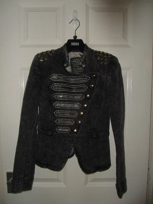 *BNWT LIMITED EDITION RIVER ISLAND EMBELLISHED STUD MILITARY DENIM JACKET SIZE 6 - Image 1 of 4