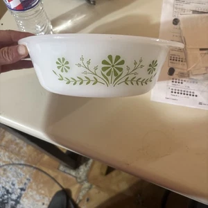 Glasbake Green Daisy J514 2 Qt Round Casserole Baking Dish Serving Bowl VG - Picture 1 of 6