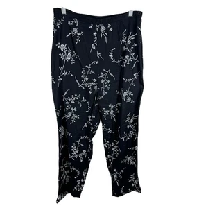 Pantalones elásticos Robbie Bee vintage de lino negro blanco bordado floral talla 8 - Imagen 1 de 6