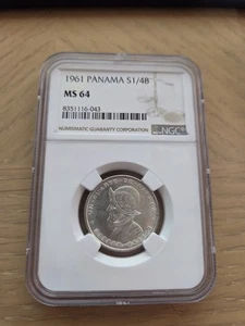 1961 PANAMA SILVER 1/4 BALBOA ~ NGC MS64🇵🇦 - Picture 1 of 2