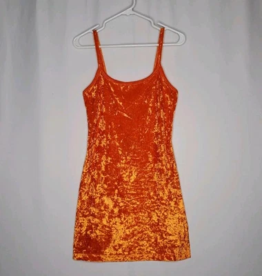 Victorias Secret Vtg Crushed Velvet Mini Slip Dress Small Orange Stretch Sexy - Image 1 of 4