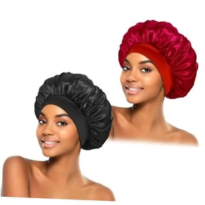 2Pcs Silk Bonnet for Sleeping, Satin Hair Bonnets, Soft Color-A Black+Burgundy - Picture 1 of 7