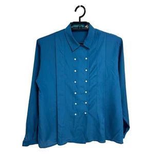 Vintage Cacharel Damen Bluse Blau Plissee Zweireiher Retro 80er Gr. M - Bild 1 von 9
