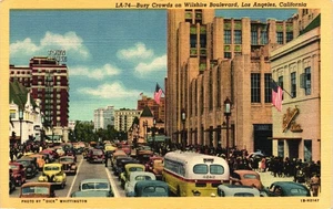 Kalifornien Los Angeles geschäftige Menschenmengen auf Wilshire Blvd CA Postkarte - Bild 1 von 2