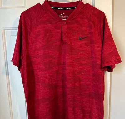 Polo Nike Tiger Woods Zonal Cooling Camuflado Talla L Rojo Hoja Cuello Golf Foto 1 de 3