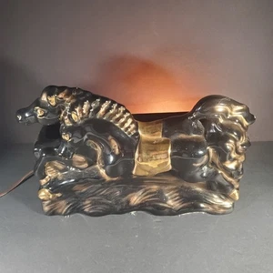 1950's Running Horses Ceramic Tv Lamp Planter Stallions Western MCM TESTED VTG - Picture 1 of 15