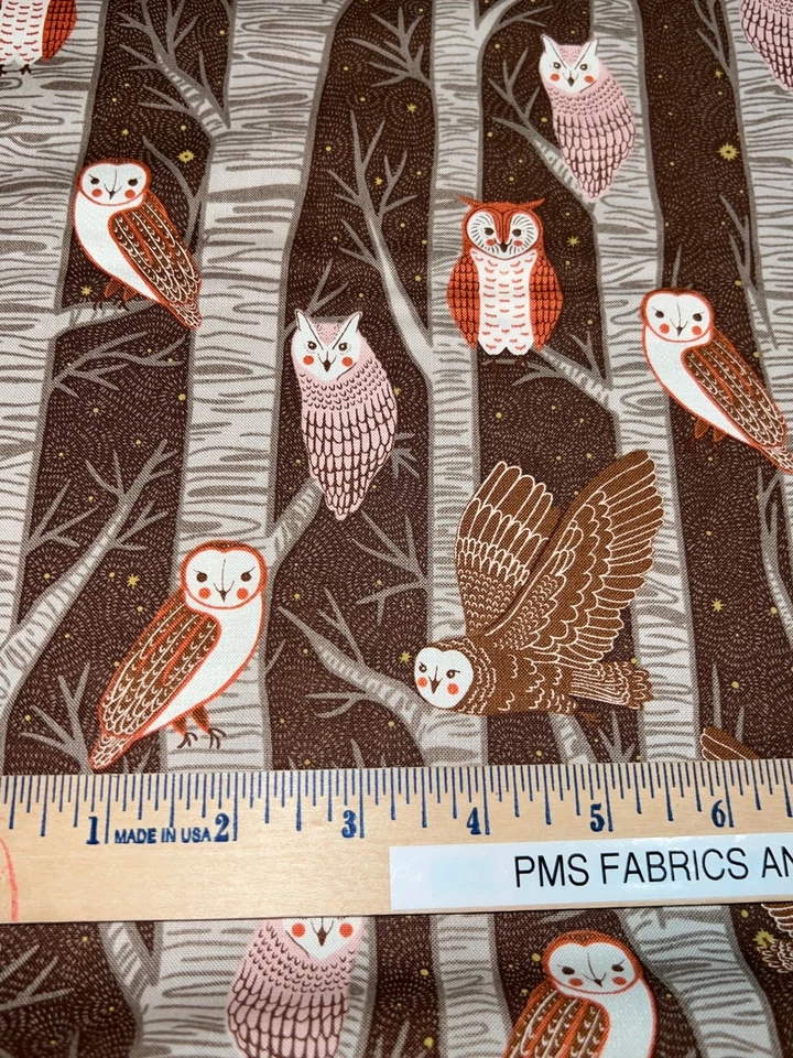 MODA Night Owl 100% tela de algodón mediano por yarda marrón cacao 48420 21 búhos árbol Foto 1 de 4