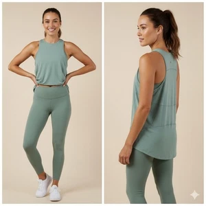 Lululemon Green High Neck Racerback Tank Top Size 10 Pima Cotton Longline Soft - Picture 1 of 6