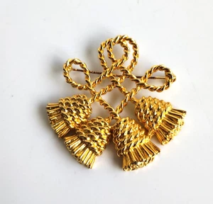 Große Vintage Seil Quaste Knoten Brosche Anstecknadel goldfarben - Bild 1 von 3