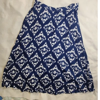 Falda Talbots Mujer Talla 12 Azul Blanco Estampado Botón Frontal Midi Foto 1 de 4