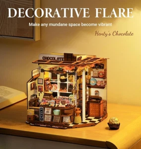 Rolife Henry's Chocolate Wooden Dollhouse Kit with LED Lights Miniature Building - Picture 1 of 7