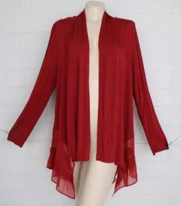 Chaqueta túnica con dobladillo de gasa asimétrica roja rica Lori Goldstein con logotipo frente abierto - Imagen 1 de 7