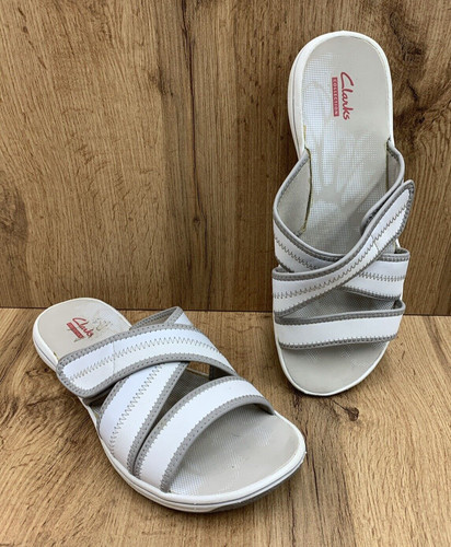 Clarks Collection sandali con cinturino donna taglia 9M bianco grigio gancio e passante 15906
