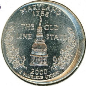 2000-D MARYLAND STATE QUARTER OFF CENTER MINT ERROR BRILLIANT UNCIRCULATE #53313 - Picture 1 of 4