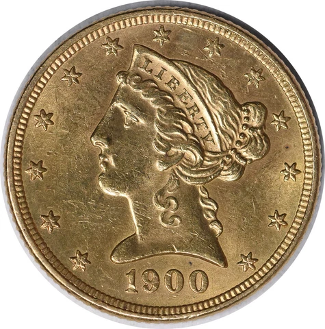 1900 $5 Gold Liberty Head AU Slider Uncertified #1132 Cover