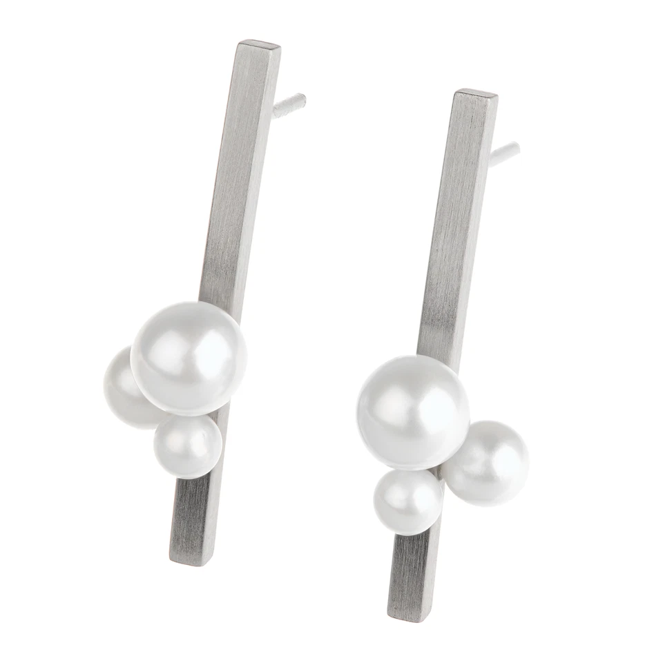 Ernstes Design Ohrringe Ohrstecker E596 mit 3 Süßwasser Perlen Stahlschmuck - Bild 1 von 2