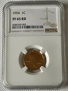 1954 p Lincoln wheat cent NGC PF65 RD - Picture 1 of 2