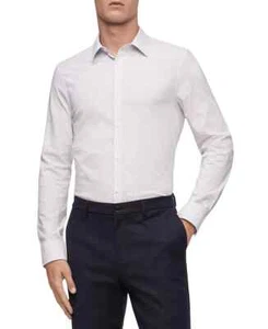 Calvin Klein Men Stretch Cotton Dobby Blue Stripe Button-Down Shirt White Size M - Picture 1 of 1