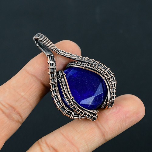 VETEMENTS Ciondolo Avvolto Pietra Preziosa Zaffiro Simulata Fatto a Mano Filo di Rame Gioielli LC 252