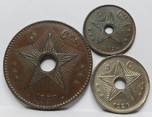 CONGO Free State & Belgian Belgium lot 1 5 centimes 1887 1926 AU - UNC #C31