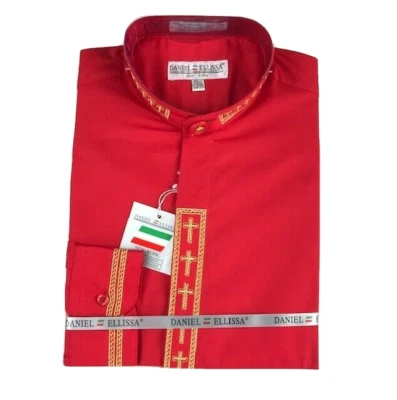 Camisa clero Daniel Ellissa para hombre roja con bordado de cruz dorada tallas 15,5-20,5 Foto 1 de 3